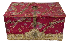 Vintage Red Embroidered Indian Fabric Box