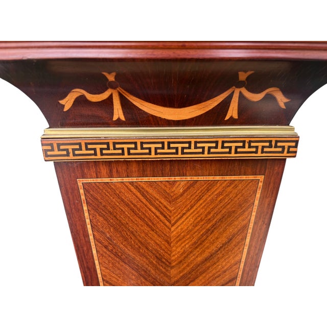 Inlaid Wood Regency Pedestal Greek Key Brass Ormolu For Sale - Image 11 of 17