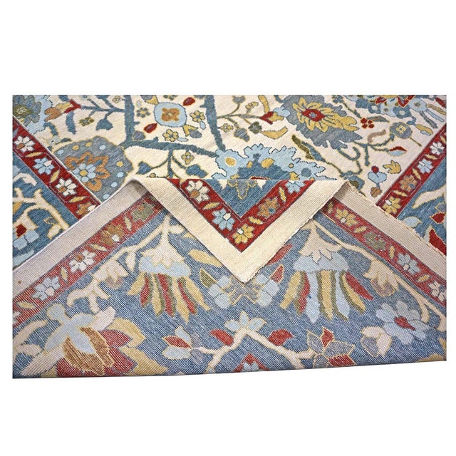 Afghan Sultanabad Wool 13x16 Ivory, Red & Light Blue Handmade Area Rug #1143763 For Sale - Image 12 of 12