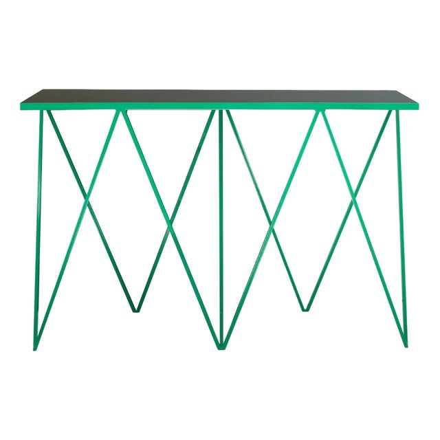 Giraffe Console Table with Natural Linoleum Top in Green by &New For Sale