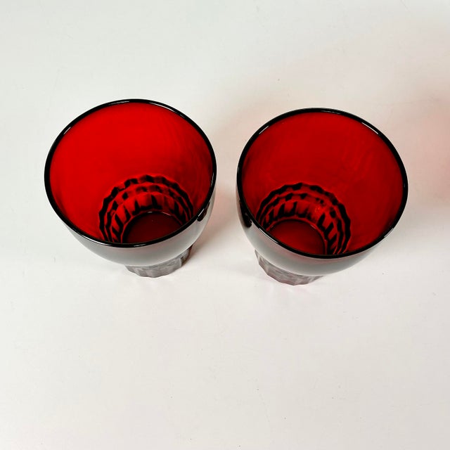 Ruby Red 1940s Vintage Art Deco Boho Chic Hollywood Regency Ruby Red Lowball Glasses - Set of 4 For Sale - Image 8 of 10