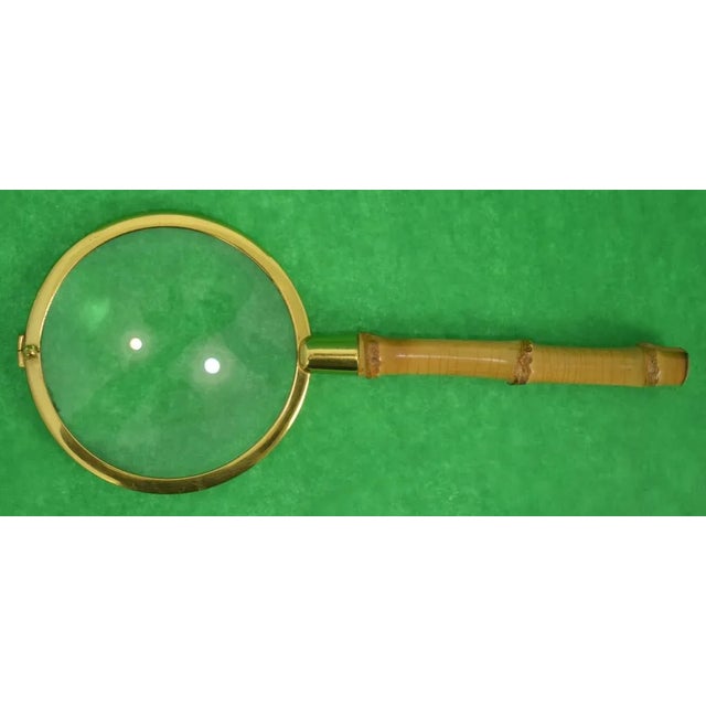 "Vintage Brass Magnifying Glass W/ Bamboo Handle" For Sale - Image 4 of 4