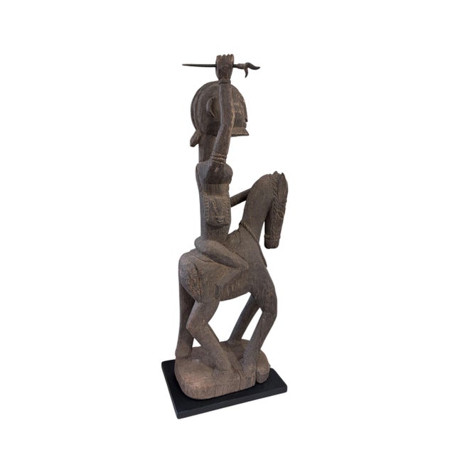 Lg Old African Dogon Hand Carved Wood Horseman Mali 31" H W/Stand For Sale - Image 4 of 9
