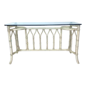 1970s Ficks Reed Wrapped Bamboo Rattan Console With Glass Top