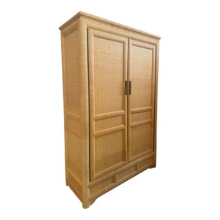 Custom Built Large GrassCloth Raffia Armoire For Sale