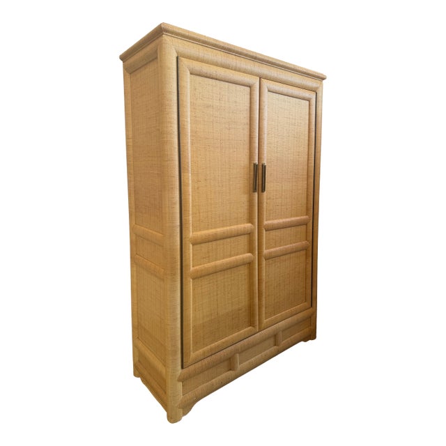 Custom Built Large GrassCloth Raffia Armoire For Sale