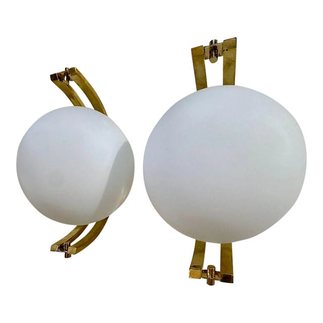 Pair of Modern Murano Glass and Brass Ball Form Sconces For Sale