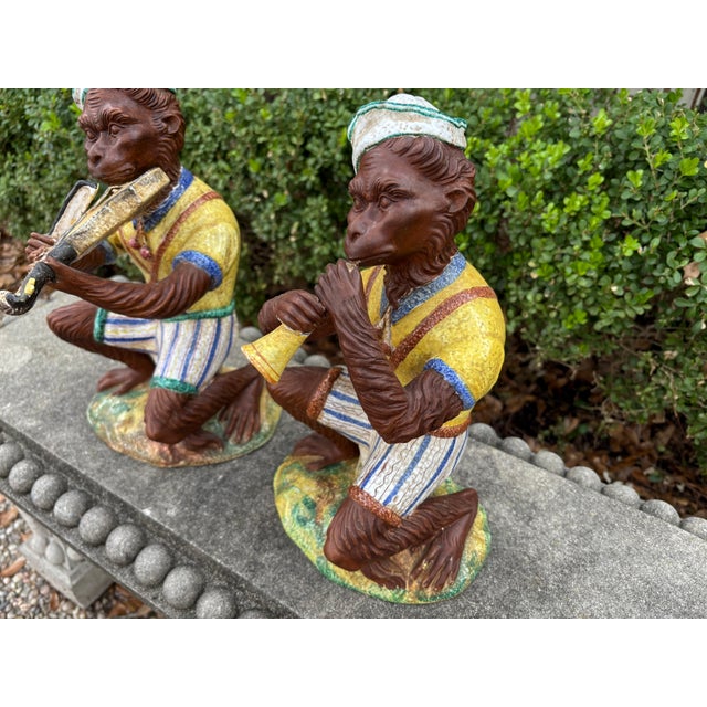 Ceramic 1960s Pair of Italian Glazed Terracotta Monkeys For Sale - Image 7 of 14