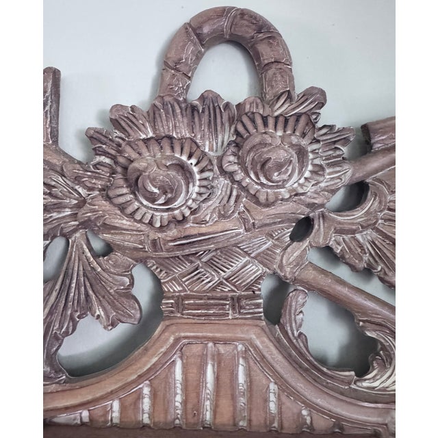 Almond Mid 20th Century French Carved Wood Mirror With Garden Tools & Basket For Sale - Image 8 of 11