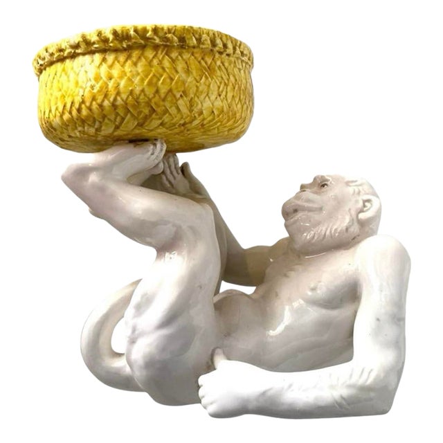 Vintage Italian Made Porcelain Monkey/Bowl Centerpiece For Sale