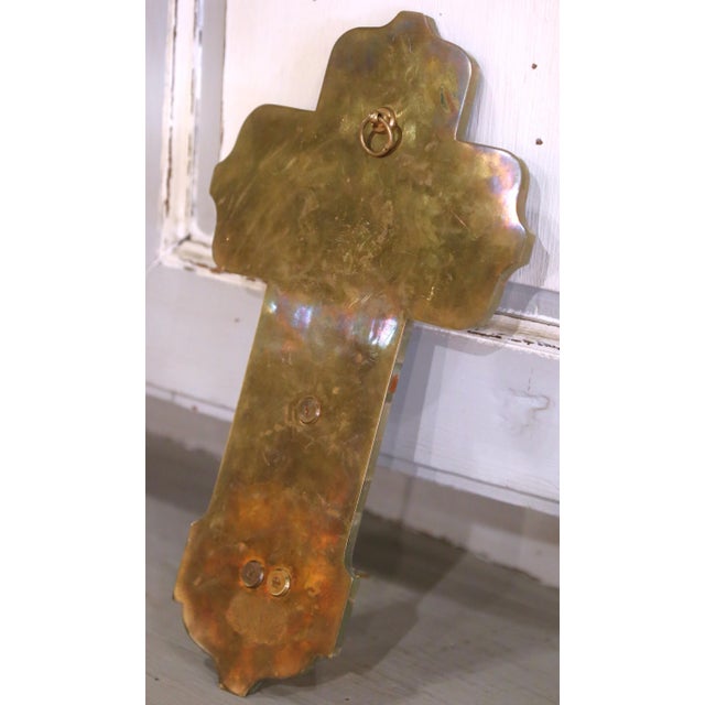 Metal 19th Century French Green Onyx and Cloisonné Enamel Holy Water Font Cross For Sale - Image 7 of 7