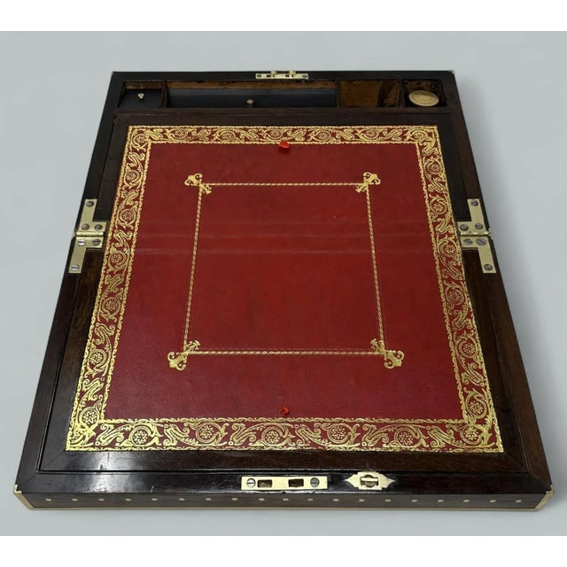 Brass Antique Regency Brass Bound Traveling Desk Wooden Mahogany Writing Slope Regency For Sale - Image 8 of 11