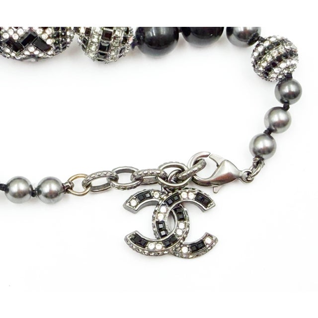 Chanel Chanel Gunmetal Art Deco Crystal Black Bead Bracelet For Sale - Image 4 of 5