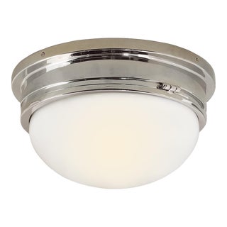 Chapman & Myers for Visual Comfort Signature Marine Large Flush Mount in Polished Nickel with White Glass For Sale