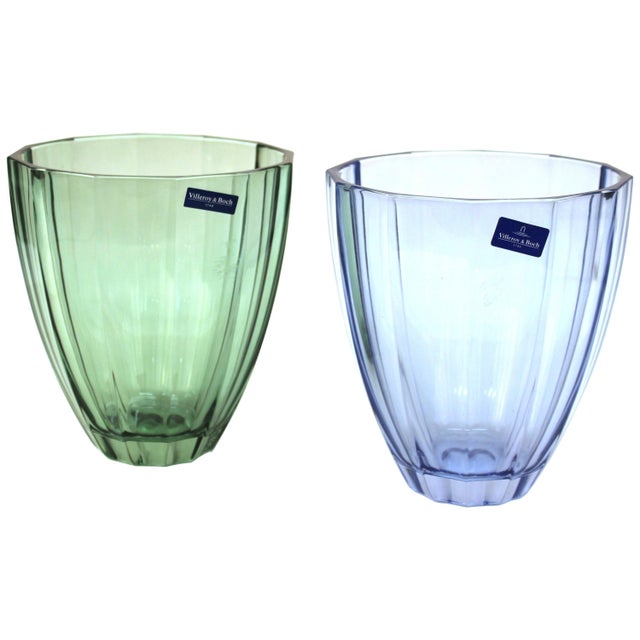 Villeroy & Boch Modern Style Glass Vases in Blue and Green a Pair