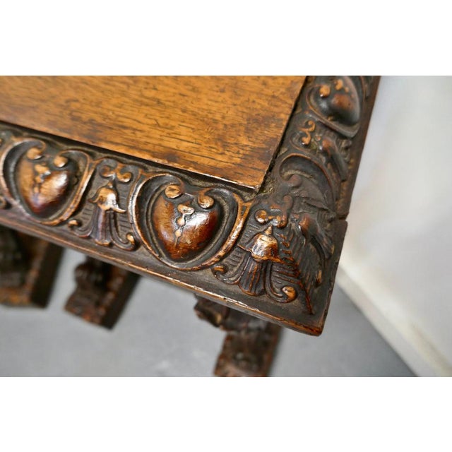 Late 19th Century 19th Century Art Nouveau Gothic Carved Oak Console Pedestals, 1880, Set of 2 For Sale - Image 5 of 12