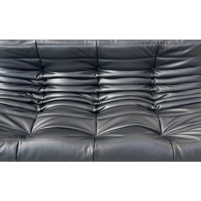 Ligne Roset French Togo Sofa in Thick Black Cow Leather attributed to Michel Ducaroy for Ligne Roset, 1970s For Sale - Image 4 of 13