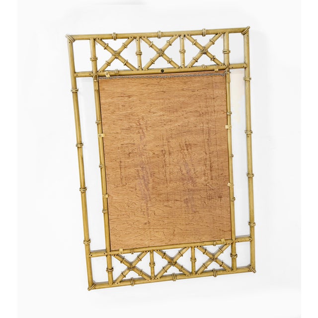 Hollywood Regency Metal Faux Bamboo Demilune Console Table and Mirror - Set of 2 For Sale - Image 11 of 12