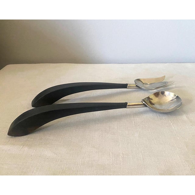 MidCentury Mexican Sterling Silver and Rosewood Salad Serving Utensils