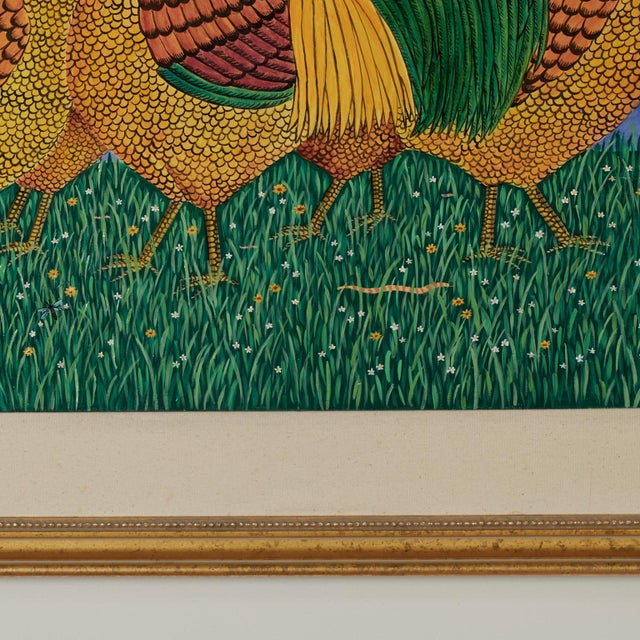 Blue Vintage Painting of Roosters by Sara Barnes For Sale - Image 8 of 14
