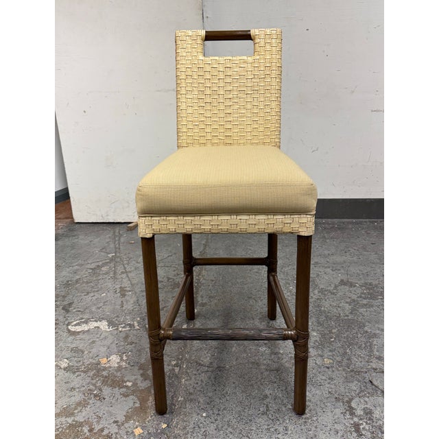 Design Plus Gallery presents the Woven Leather Barstool by Thomas Pheasant for McGuire. This barstool showcases a woven...