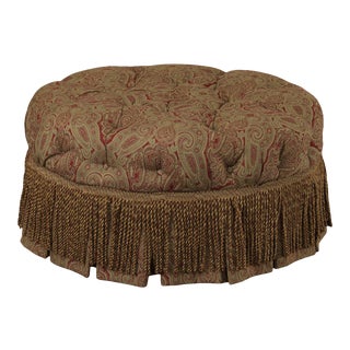Hickory Chair 32" Round Tufted Tudor Ottoman, Pouff For Sale