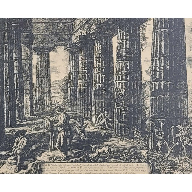 Wood Antique Framed Copper Engraving of the Temples at Paestum After Francesco Piranesi For Sale - Image 7 of 7