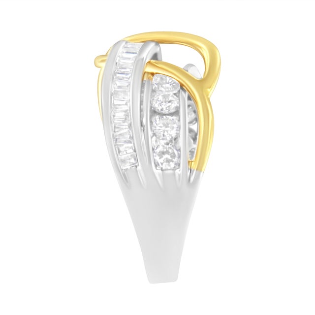 Early 21st Century 10K White and Yellow Gold 1 1/10 cttw Channel-Set Diamond Bypass Band Ring (J Color, I3 Clarity) - Size 8 For Sale - Image 5 of 7