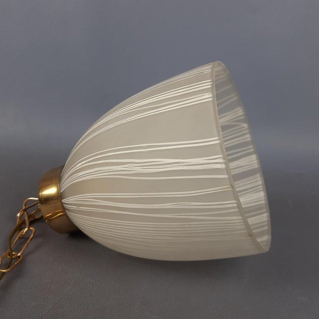 Modern Brass Striped Opaline and Murano Glass Pendant by Murano for Murano, 1960 For Sale - Image 9 of 17