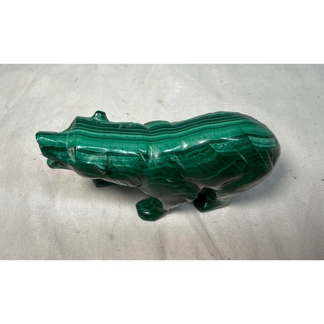 High Quality Hand Carved Green Malachite Hard Stone Bear Sculpture Statue Figure For Sale In New York - Image 6 of 8
