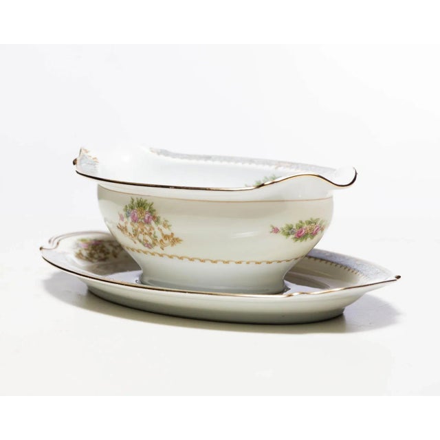 Art Nouveau Vintage 1947 Noritake Rose Gravy Boat With Attached Plate - 2 Pieces For Sale - Image 3 of 7