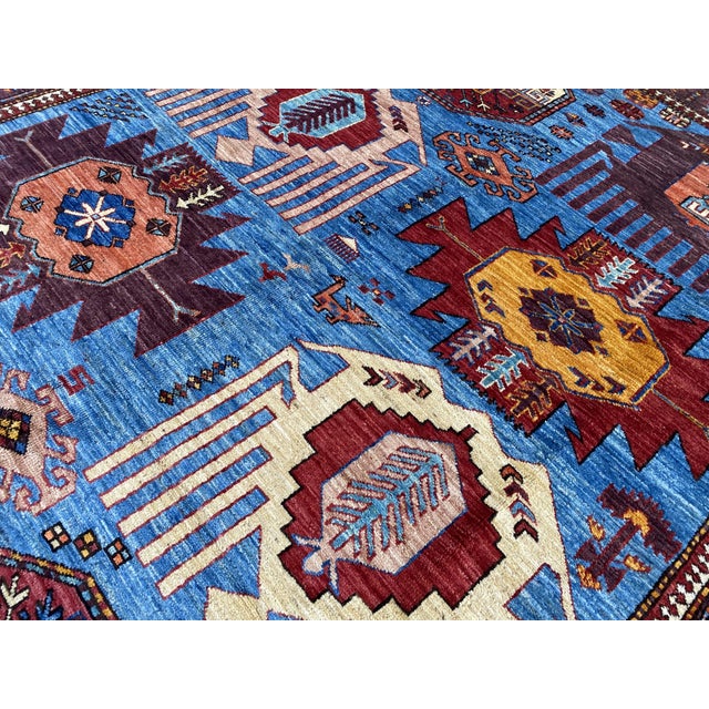 Textile 5x7 Ft. Blue Karachov Kazak Design Handknotted Wool Rug For Sale - Image 7 of 10