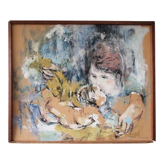 Mid 20th Century Diana T. Soorikian Expressionist Figurative Oil Painting of a Mother and Child, Framed For Sale