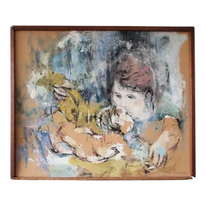 Mid 20th Century Diana T. Soorikian Expressionist Figurative Oil Painting of a Mother and Child, Framed