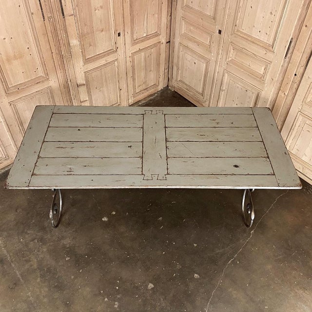 Mid-Century French Painted Oak and Wrought Iron Dining Table For Sale - Image 12 of 13