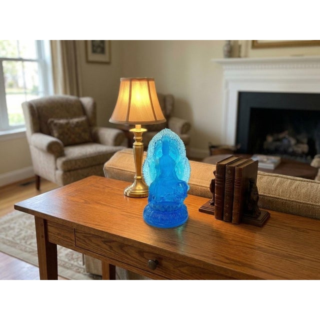 5.25" Crystal Blue Bodhisattva Samantabhadra on Elephant Figure For Sale - Image 4 of 10