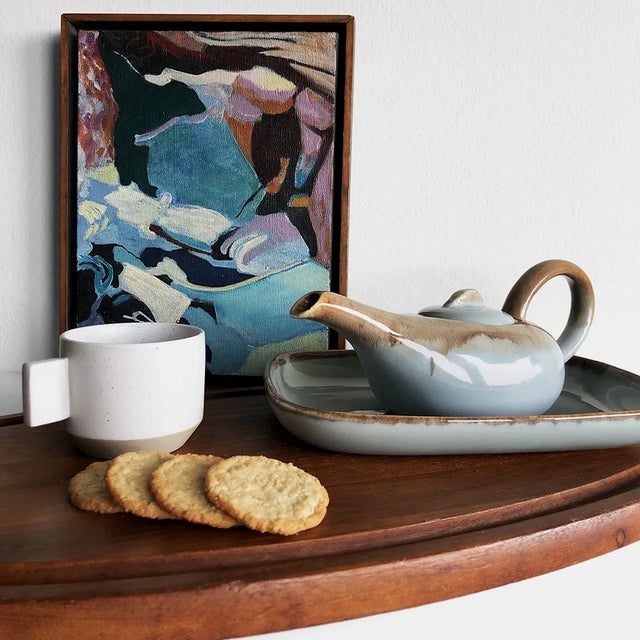 This is a cute ceramic tea pot and under plate manufactured by Brock of California during the atomic age (1940's-1960's)....