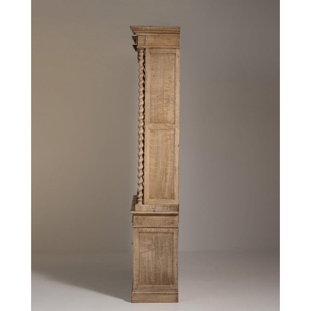 19th Century France Weathered Honey Oak Carved Oak Glazed Bookcase Hutch For Sale - Image 11 of 11