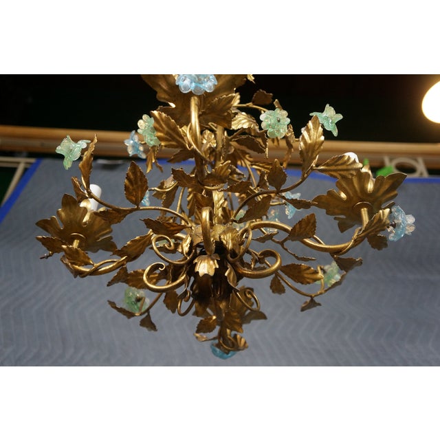 1970s 1970s Italian Hollywood Regency Florentine Murano Glass 4 Light Candlestick Chandelier For Sale - Image 5 of 15