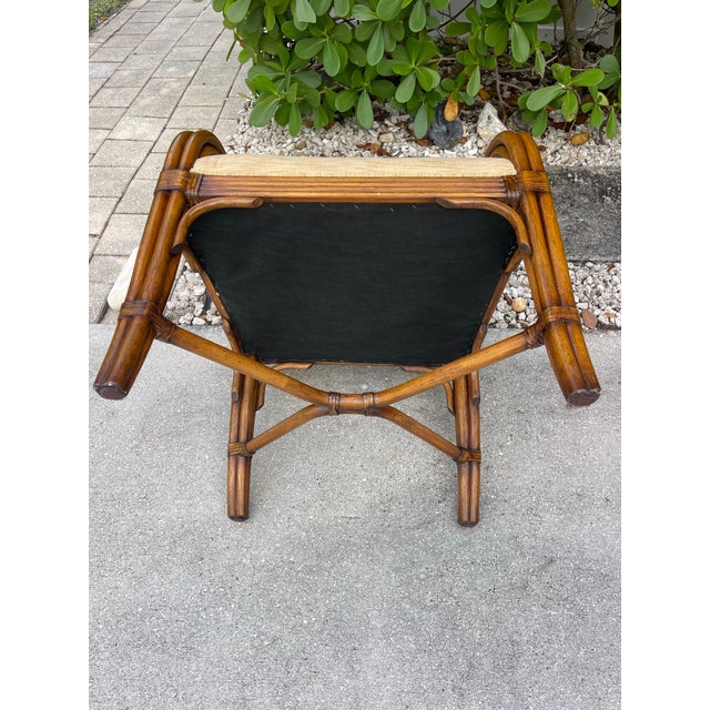 Vintage Organic Modern Rattan Dining Chairs With Arms and Upholstered Seats | Set of 6 For Sale - Image 10 of 10