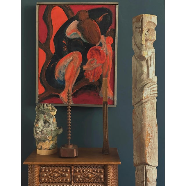 Vintage Expressionist Figurative Study of A Crouching Woman, Signed (1955, Oil on Canvas). Figurative study of a woman...