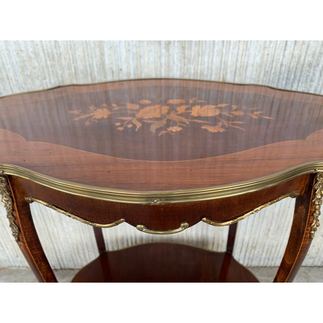 French 19th Century Louis XV Style Style With Floral Marquetry and Gilt Bronze For Sale - Image 9 of 13