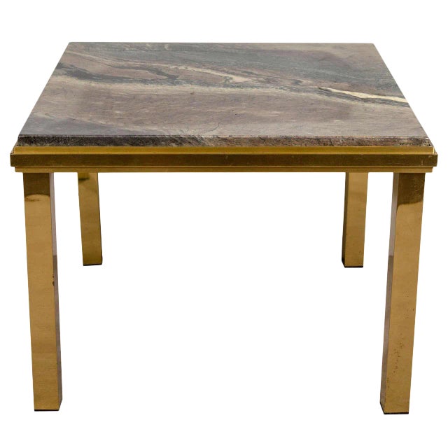 Italian Modern Brass and Marble End Table After Willy Rizzo, Circa 1970s For Sale