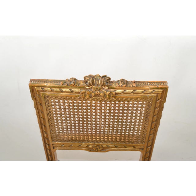 Wood Carved & Turned Gilt Wood Vanity Chair Hollywood Regency Woven Cane Seat Italy For Sale - Image 7 of 13