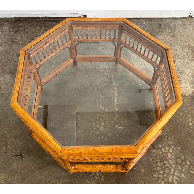 Brighton Pavilion Vintage Glass Top Scorched Bamboo Coffee Table For Sale - Image 4 of 6