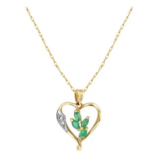 Heart Shaped Pendant with Marquise Emerald Cluster Central 16" For Sale