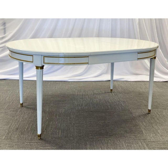 Hollywood Regency Louis XVI Style Dining Table, White Lacquer, Bronze, Jansen Style For Sale - Image 10 of 13