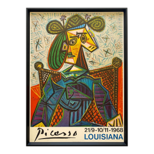 Pablo Picasso Vintage 1968 Mid Century Danish Modern Lithograph Print Framed Cubist Exhibition Poster " Femme Assise Dans Un Fauteuil " 1941