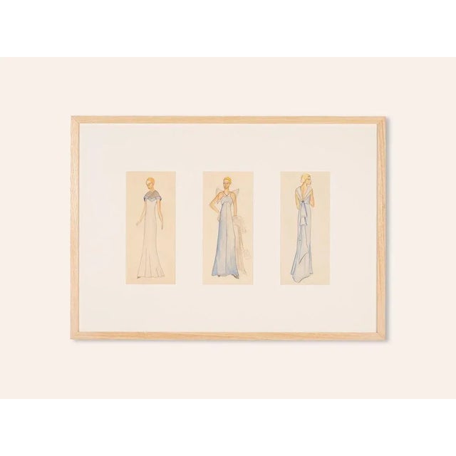 Art Deco Fashion Drawings VI, Gouache on Paper, Framed For Sale - Image 10 of 10