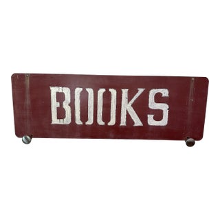 Large Original Double-Sided Books Sign, Hand-Painted Steel, American Library c.1930s For Sale